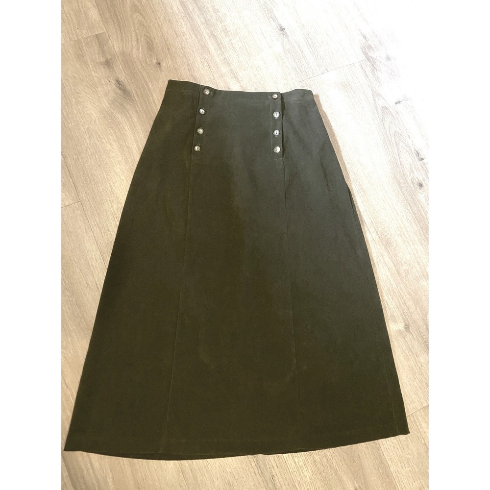 Earthy Boho Midi Faux Suede Microfiber Skirt Size M Olive A-Line Dark Academia